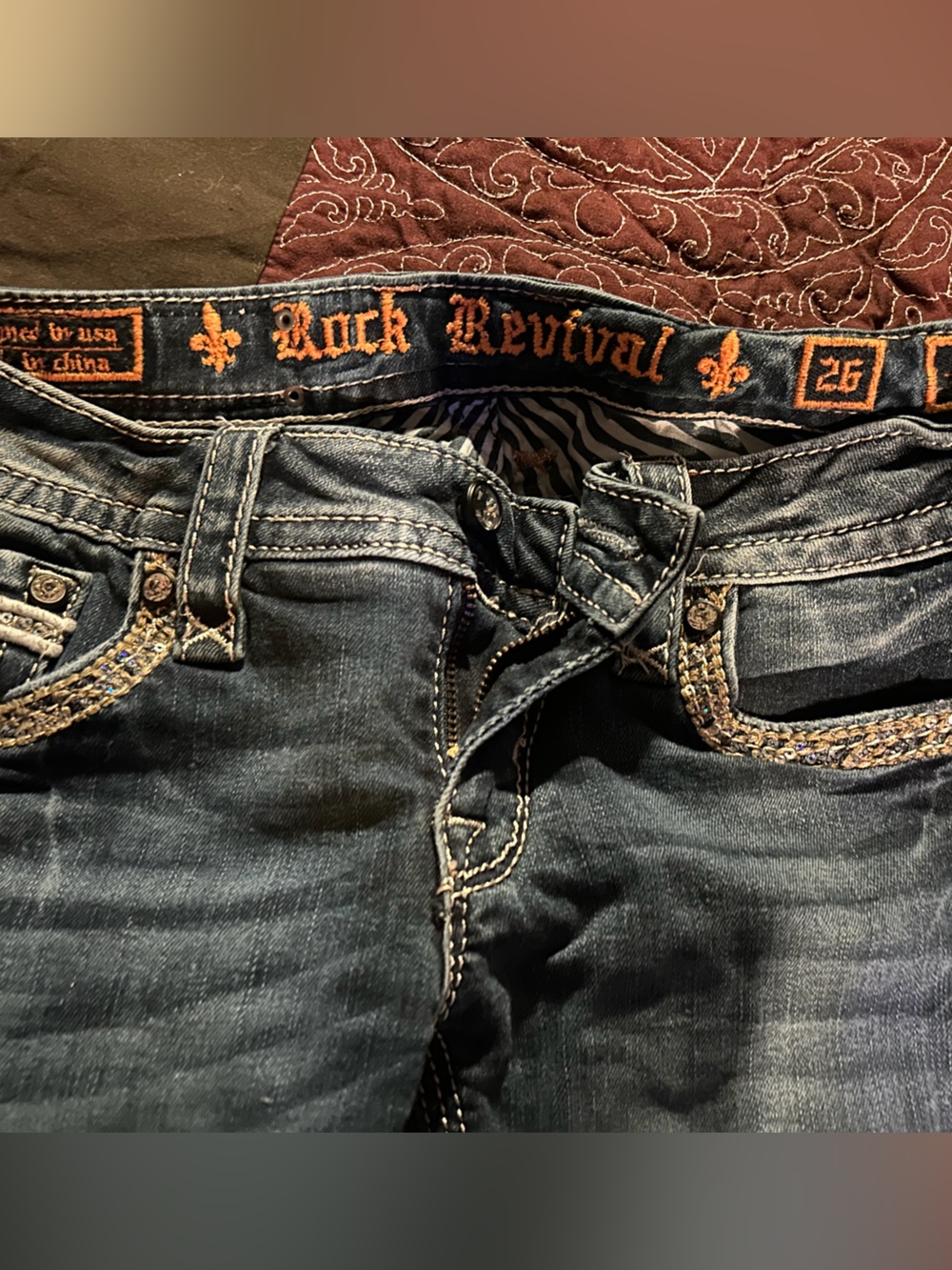 Rock Revival Dark Blue Bootcut Jeans with Embroidered Waistband